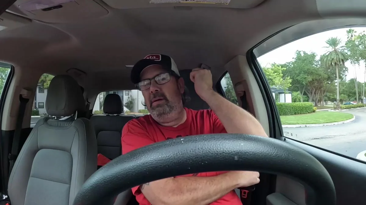 Derek in his truck during the Day 91 shift after the unexpected TaskRabbit payment